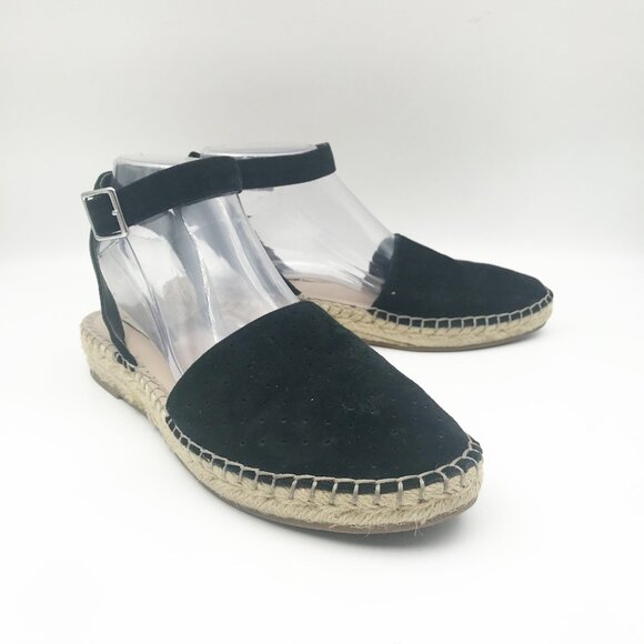 STEVE MADDEN Lesko Espadrille Black Tan Ankle Strap Flats Shoes Womens 8.5 - Picture 1 of 9